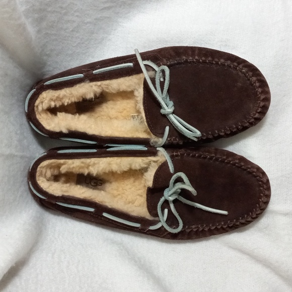 UGG Australia Moccasin Loafer Slipper Slip-On Shoe Brown Suede 8 Sheepskin Lined - Picture 8 of 8
